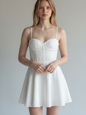 Steps New York White Bustier Skater Dress Large Bridal